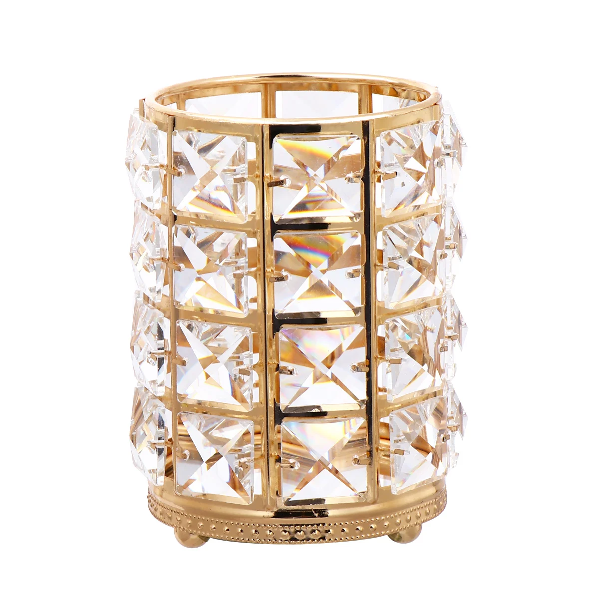 حامل كبير بتصميم مجوف ذهبي لفرش المكياج وأدوات التجميل وحاوية تخزين منظم للديكور