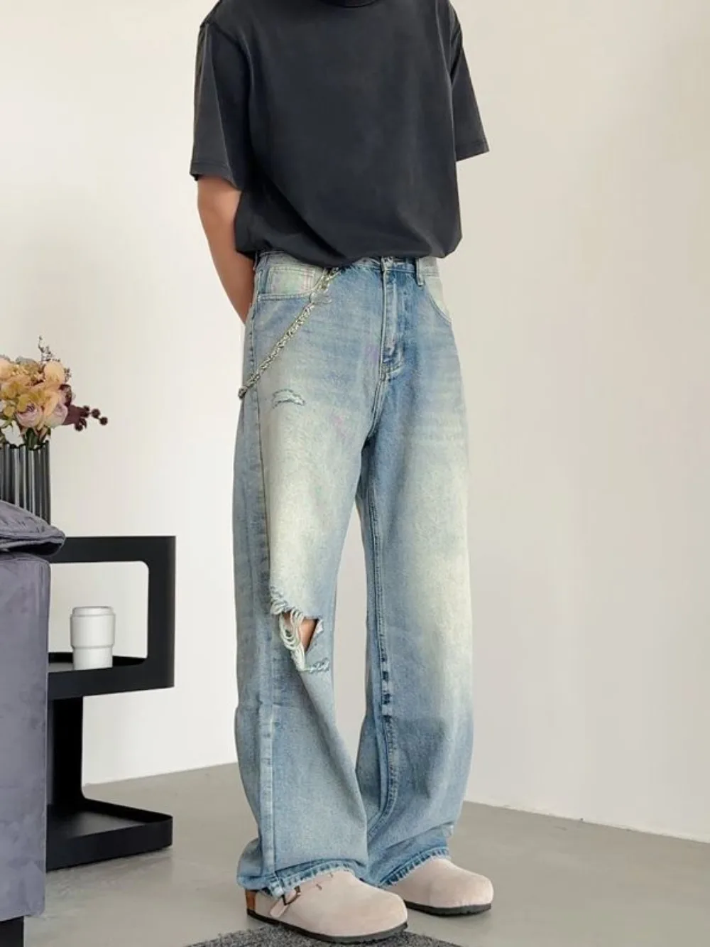 

Y2k Мужские джинсы Винтажные джинсовые брюки Мешковатые рваные джинсы Уличная одежда Широкие джинсы в стиле хип-хоп Jnco с дырками