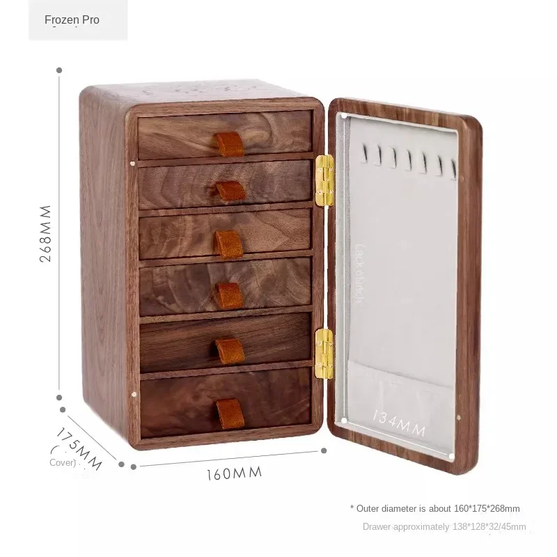 Luxurious Walnut Wood Jewelry Box Multi-Layer High Capacity Storage Organization Dustproof Refrigerator Style， Jewelry Storage