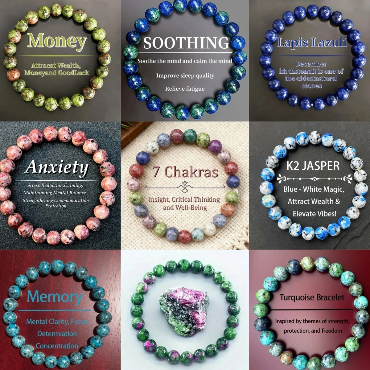 Lapis Lazuli Bracelet Collection Colorful Natural Stone Beaded Bracelets Red Green Stone Flower Green Stone Gift for Women