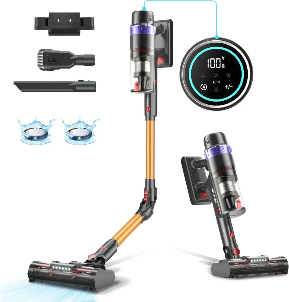 PRETTYCARE 45KPA/530W/60Mins Aspiradora sin Cable, Aspirador Escoba sin Cable Potente Modo Automático, Aspirador Inalámbrico