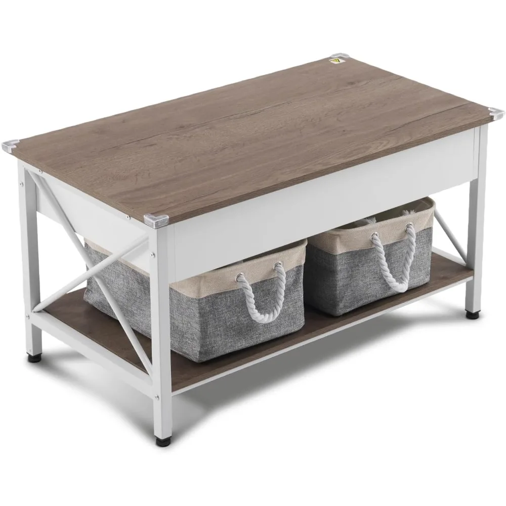 36 طاولة قهوة قابلة للرفع مع صندوق تخزين قماشي مجاني، وطاولة قهوة بإطار من خشب الجوز الأبيض في غرفة المعيشة، طراز حديث صغير #6