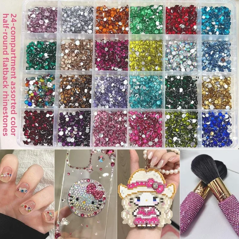 LYLE 24 Grid Colored Resin Flatback Rhinestones Mixed Size Round Nail Art Charms DIY Accessories Cross Border Hot Sale Bulk Set