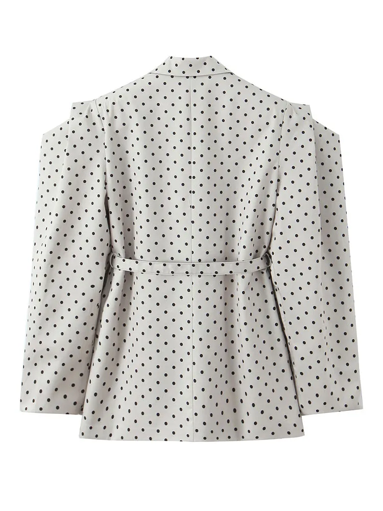 HH Giacca da donna con maniche irregolari a pois con risvolto retrò moda donna Giacca elegante da pendolarismo casual a maniche lunghe con cintura