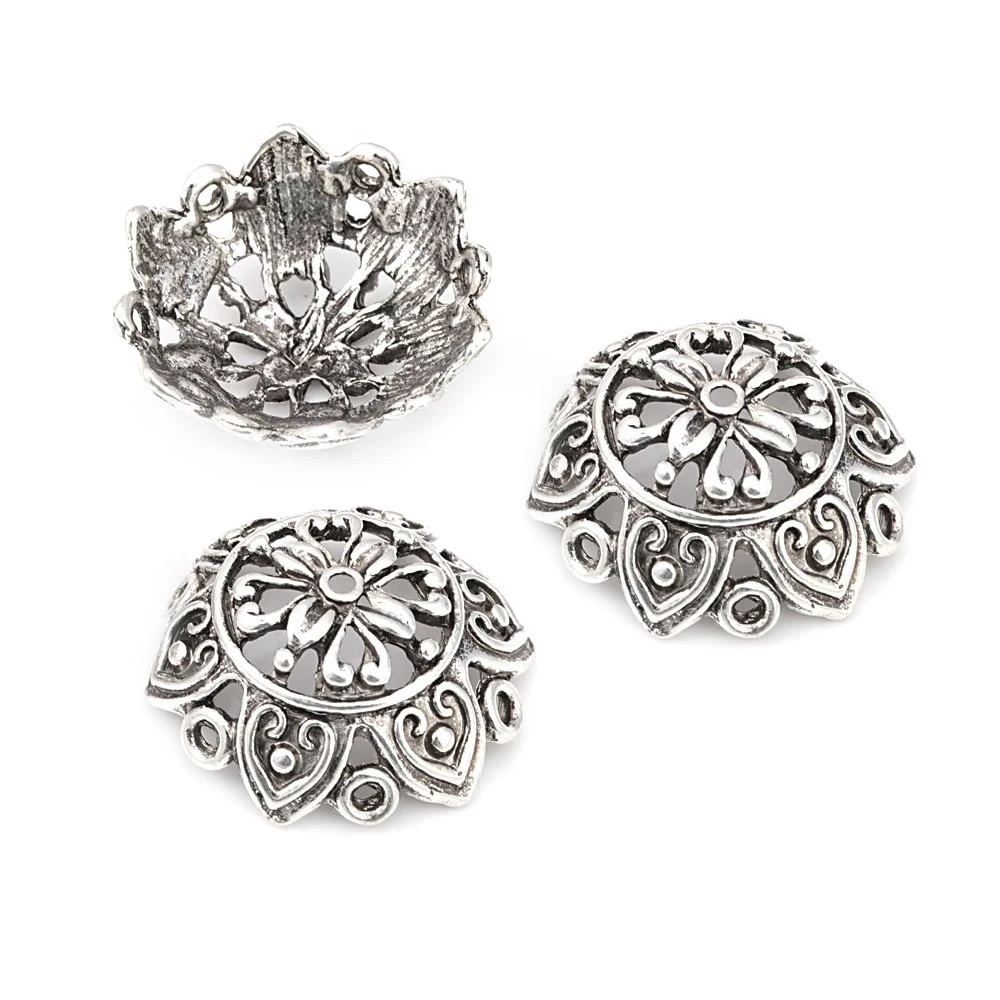 10PCS Antique Silver Zinc Alloy Big Beads Caps Tassel Caps High Quality Diy Jewelry Accessories Making Rosediy official-website