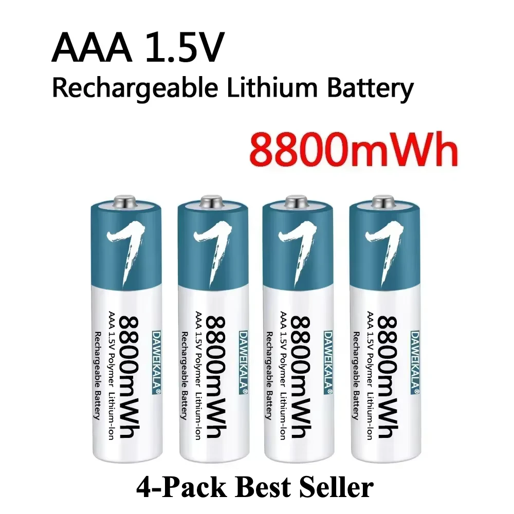 

High-Capacity 1.5V Rechargeable AAA Lithium Battery 8800mWh, Suitable for Remote Controls, Mice, Small Fans, and Electric Toys