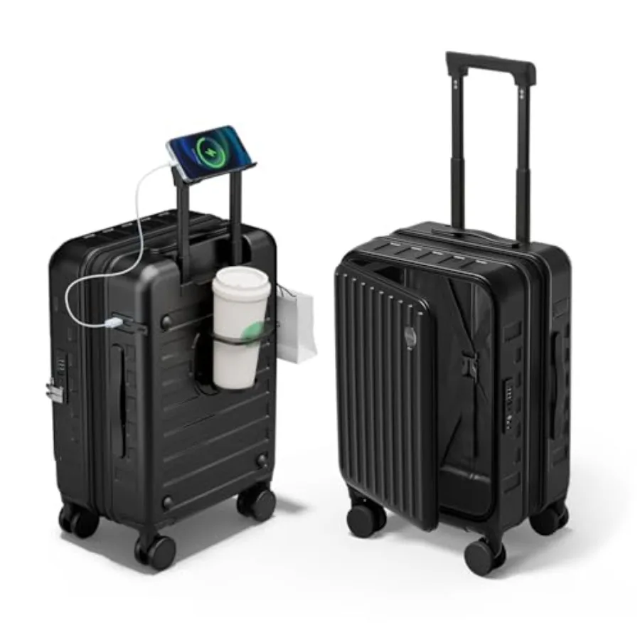

20-inch Expandable Lightweight PC Hard Shell Carry On Luggage with TSA Lock 360 Silent Spinner Wheels Top Opening Cup Holder Bl
