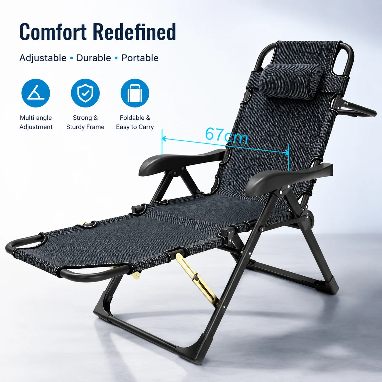 Folding Indoor Outdoor Chair Adjustable Cot Beach Chairs Camping Seat Office Home Garden Furniture Portable Camping Bed