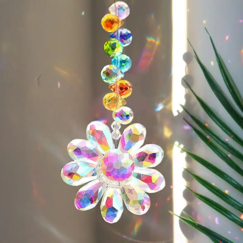 Flower Crystal Sun Catcher Prisms Light Catcher Wind Chimes Bedroom Window Garden Decorations Festival Gift Hanging Pendant