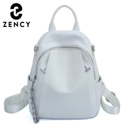 Zency Genuine Leather Backpack For Women Fashion Alligator Rivet Simple Female Shoulder Travel School Book Bag Rucksack Girl