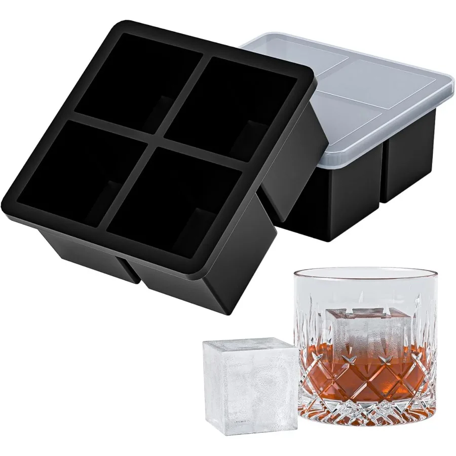 

Большой лоток для кубиков льда для WhieySilicone Ice Cube Tace 2 упаковки Большие формы для кубиков льда с герметичной съемной крышкой Квадратный кубик льда