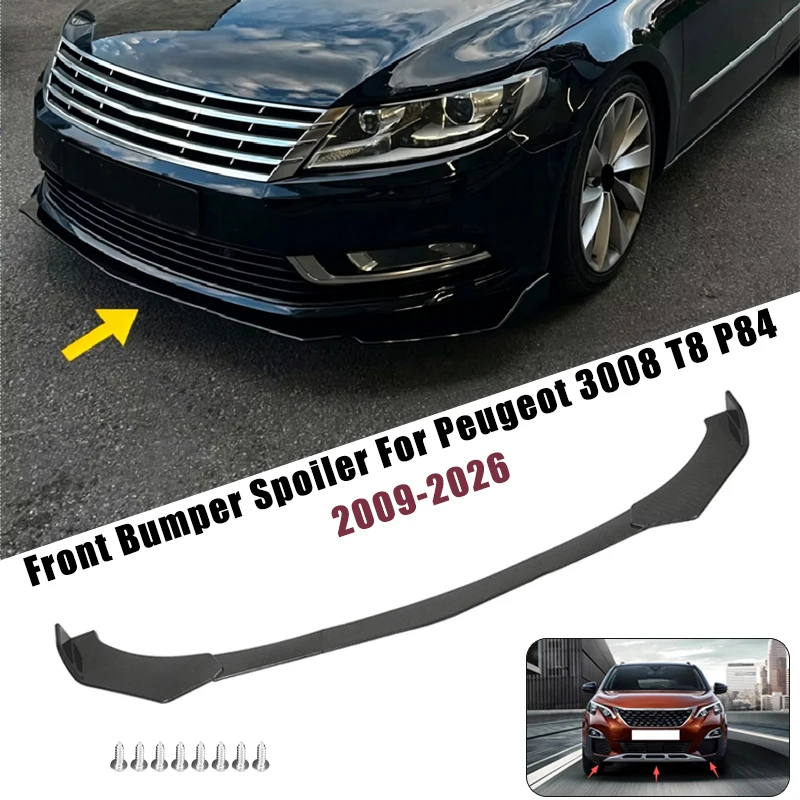 Sport Front Bumper Splitter Spoiler Lip For Peugeot 3008 T8 P84 2009-2026 5Pcs Adjustable Sectional Car Exterior Tuning Body Kit