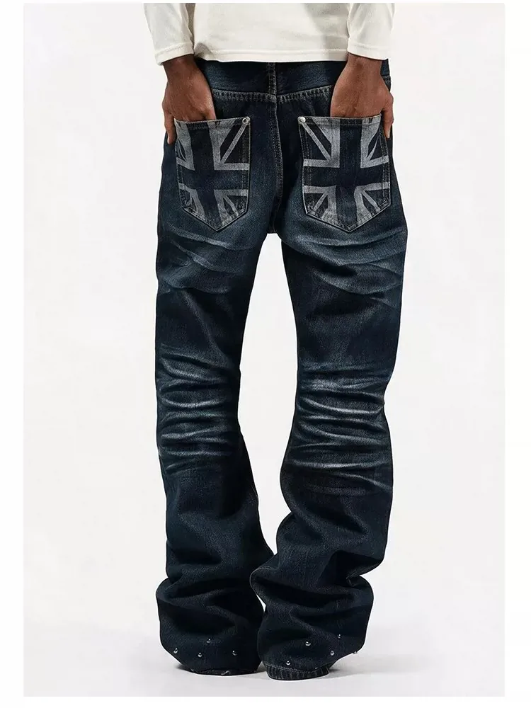 New Retro Double Waisted Lace Up Micro Flared Men Pants Streetwear Y2K Washed High-Quality Design Sense Men and Women Jeans