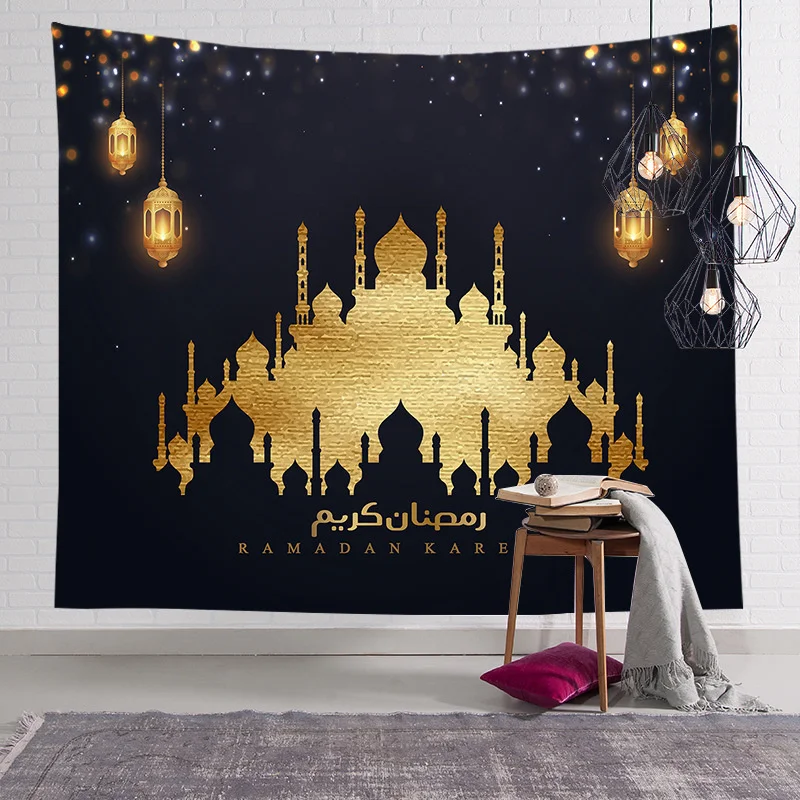 Muslim Party 2022 Eid Mubarak Ramadan Festival Tapestry Moon Lantern Palace Pattern Decoration for Living Room Bedroom Outfit