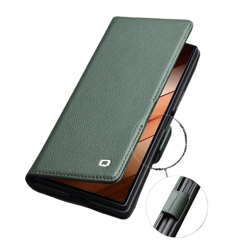 

Для Samsung Galaxy Z Fold7, кожаный флип-чехол, карман для визитных карточек, кошелек, магнитный чехол из воловьей кожи, сумка для телефона, бренд Qialino