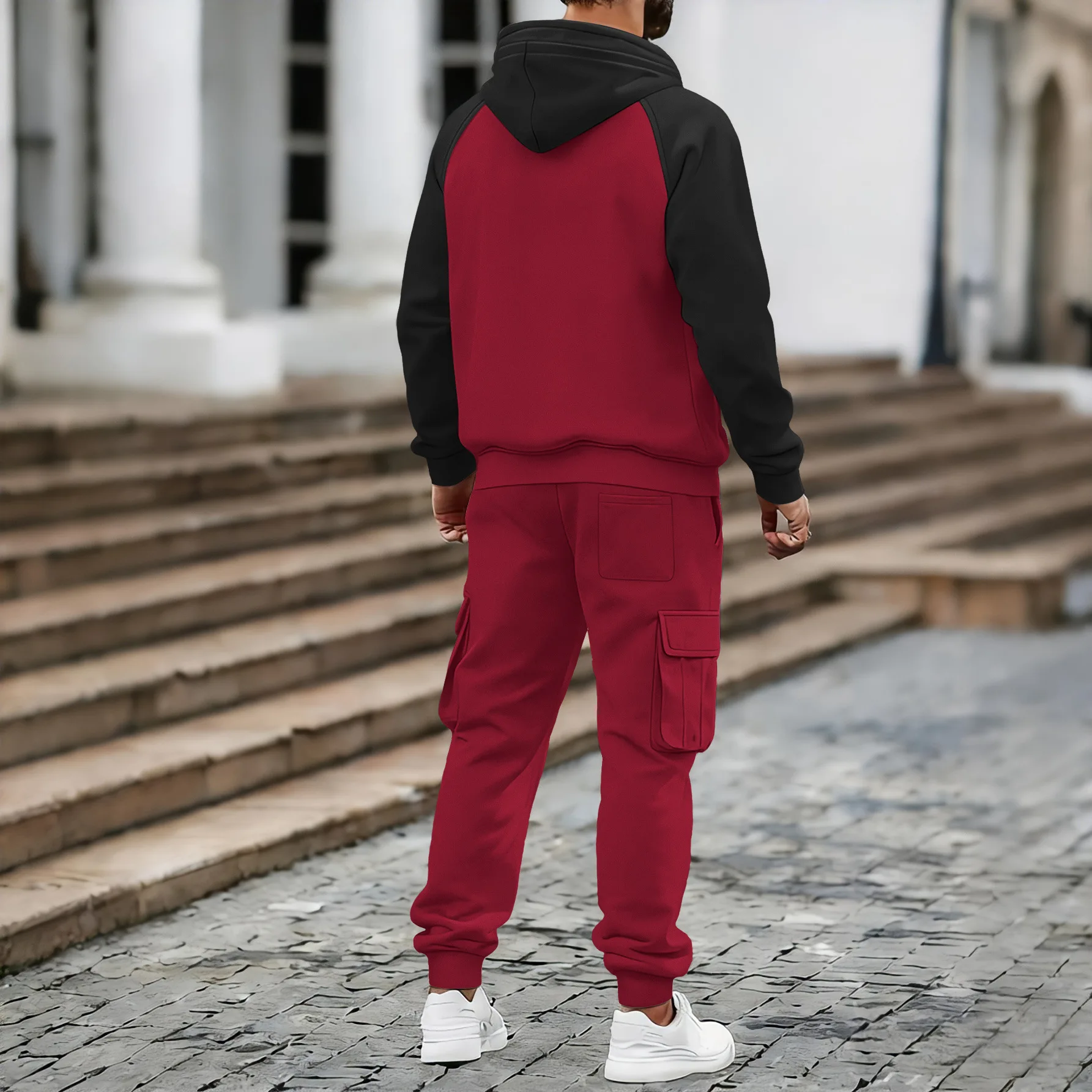 Herren Amerikanischer Oversize-Anzug mit Samtfutter Zweiteiliger Anzug mit Mehreren Taschen Arbeitskleidung Locker Sitzender Langarm-Oberteil und Hose Lässige Outdoor-Bekleidung – Detail 5