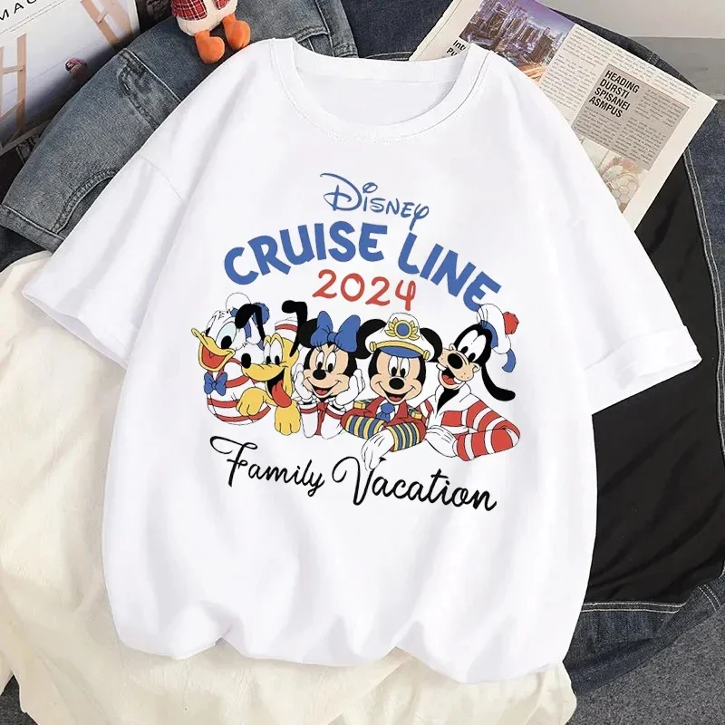 Family Vacation Graphic T-shirt 2024 Disney Cartoon Printed Tshirt Clothes Women Casual Short Sleeves T Shirt Streetwear Tees