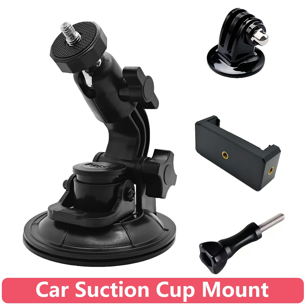 حامل تثبيت على شكل كأس شفط للسيارة مع حامل هاتف لكاميرات GoPro Hero 13 12 11 10 9 الذكية DJI OSMO Action 5 PRO 4 3 2