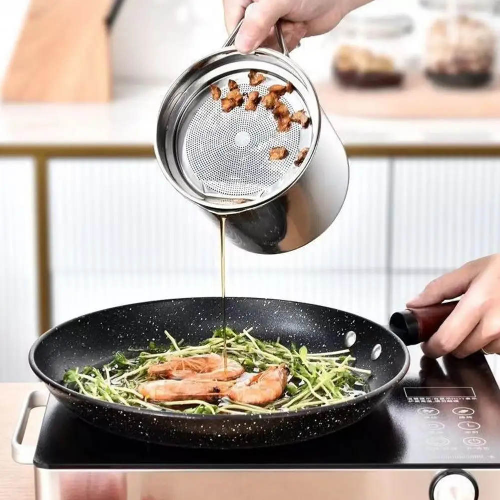 Oil with Fine Mesh Filter Stainless Steel Bacon Grease Saver Container with Fine Mesh Strainer Non-slip Bottom for Kitchen