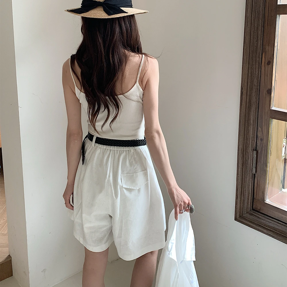 ZHISILAO New White Knee Length Shorts Women Vintage Casual Wide Leg Shorts Summer 2026