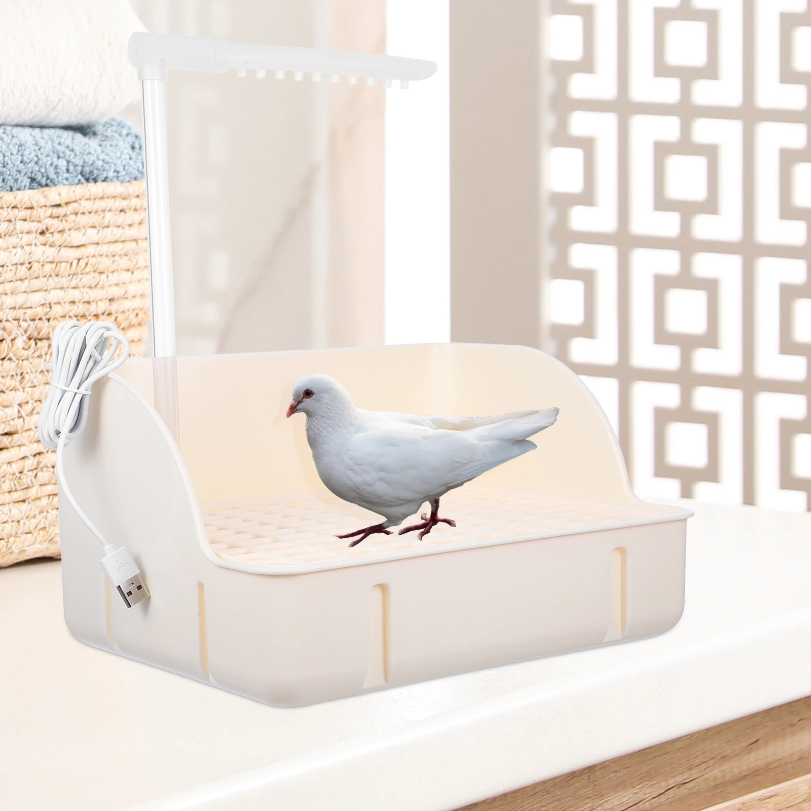 

Bird Automatic Bathtub Shower Frequent Bath Circulating Water Tub for Indoor Parrots Garden Deck Railing Easy Clean Pet Supplies