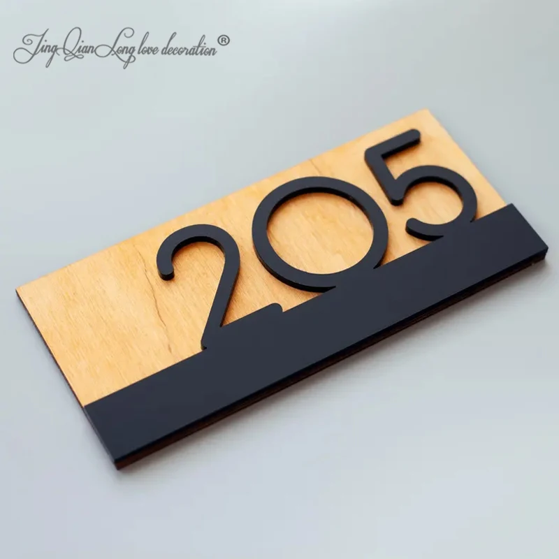 

Деревянные современные дверные таблички, вывеска для магазина, индивидуальный личный номер для офиса, дома, ресторана на плоской подошве с плавающим черным номером.