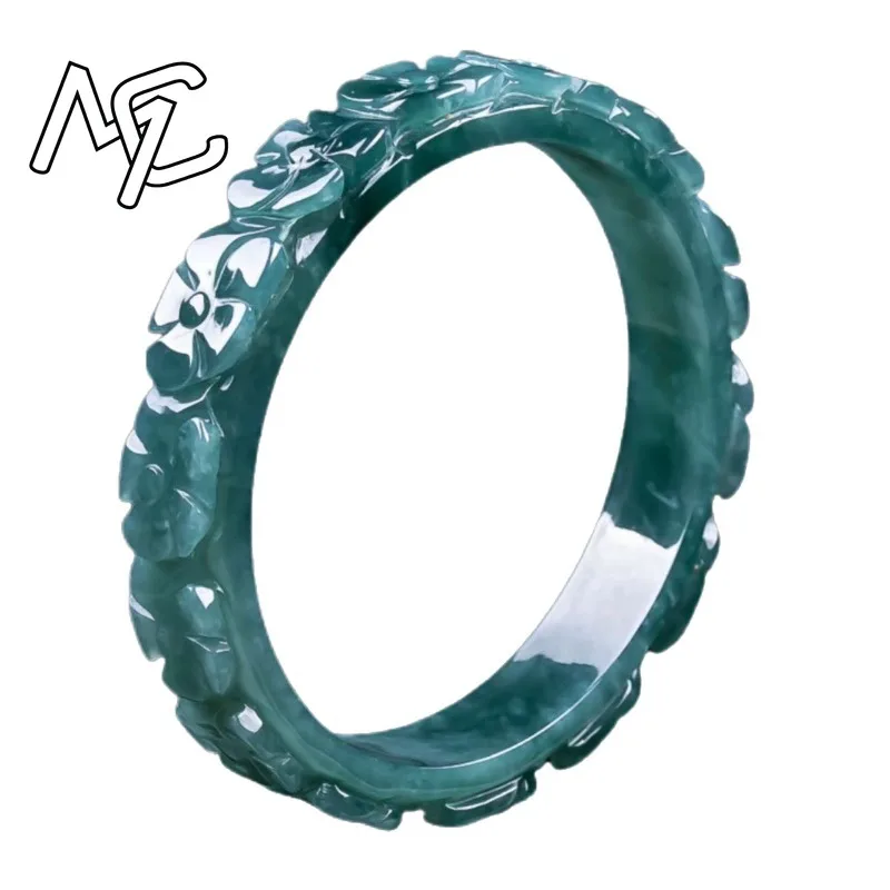 Real Natural Blue Water Emerald Jade Flower Bracelet Pendant Carved Charm Jadeite Jewelry Fashion Amulet Gifts for Men Women view 5