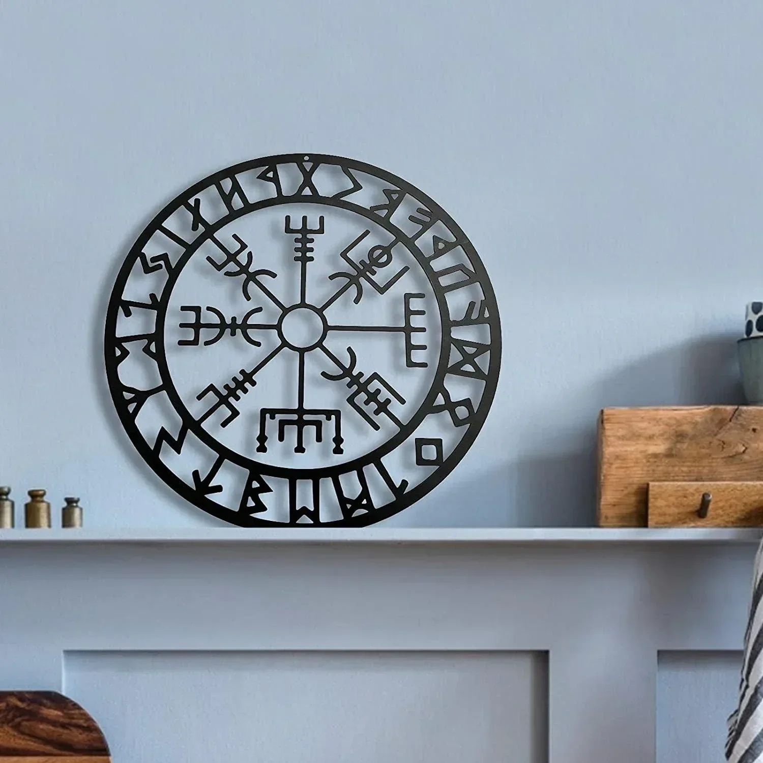 Feelings Metal Wall Art,Metal Viking Decor,Norse Mythology Vegvisir Runes and Symbols,Metal Home Wall Decor, Interior Decoration