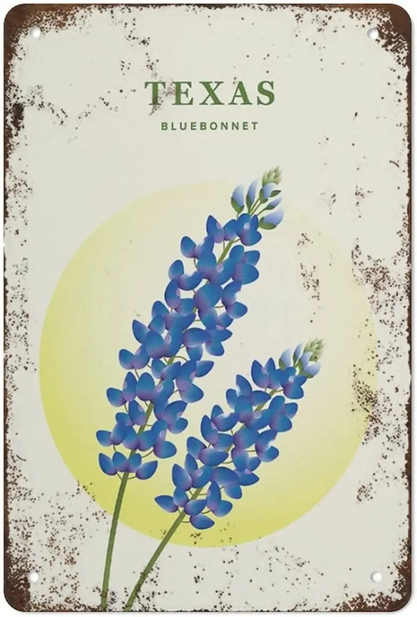 Texas Metal Tin Sign Texas State Flower Tin Sign Bluebonnet Illustration Texas Tin Sign Bluebonnet Print Texas Gift Vintage Styl
