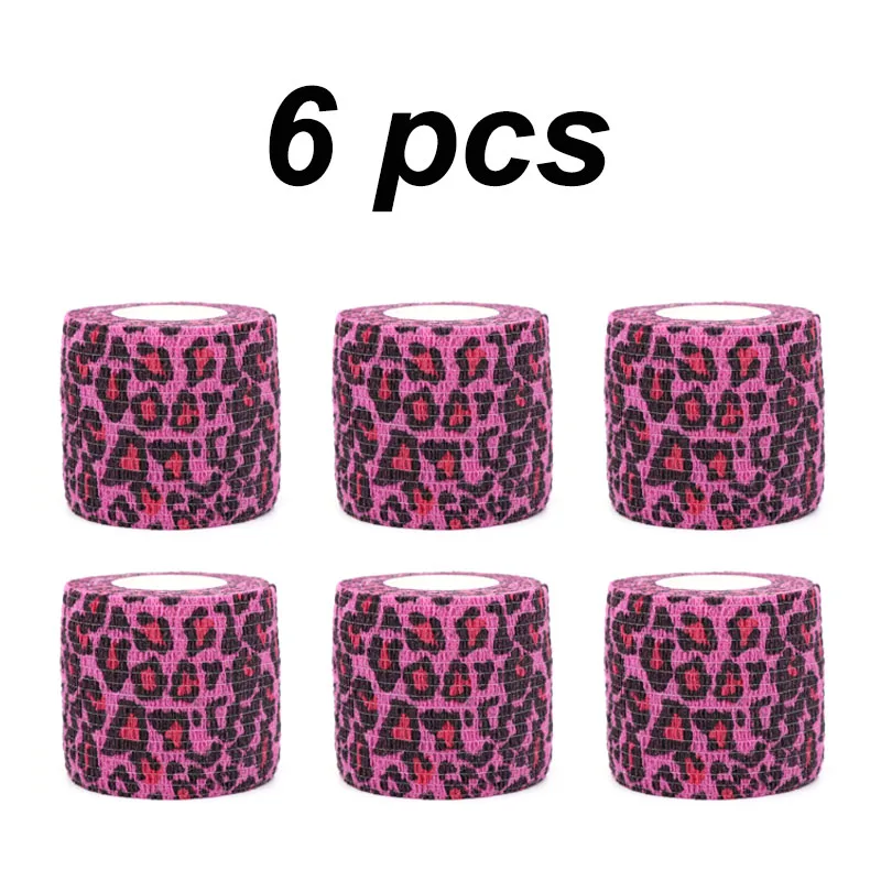 1/3/6 Pcs of Pink Leopard Print Tape Tattoo Handle Bandage Anti Slip Sports Non-woven Fabric Self-adhesive Elastic Bandage