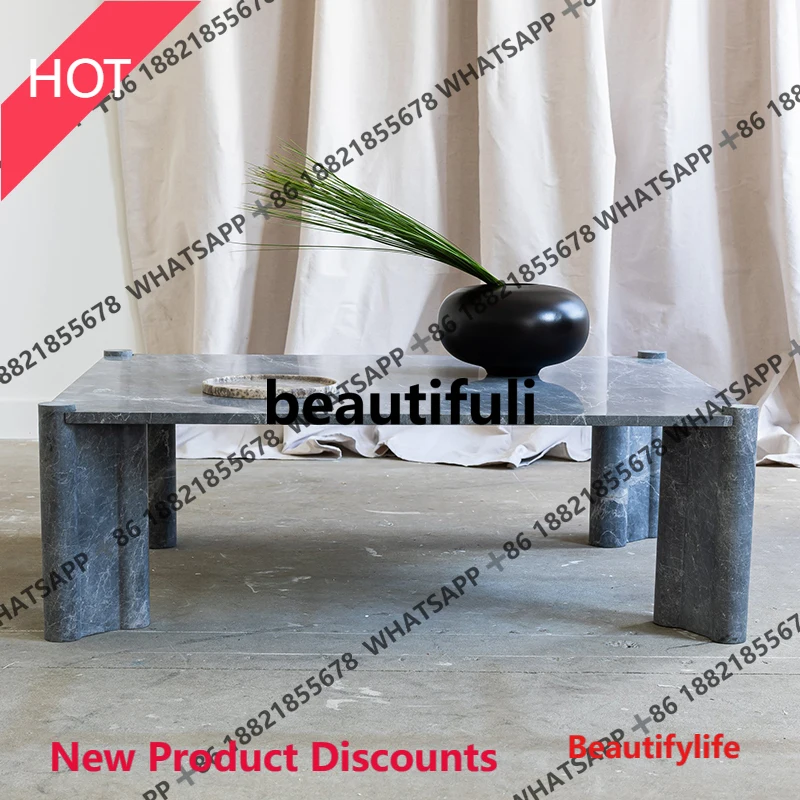 

D53 Журнальный столик из скандинавского натурального мрамора, журнальный столик для гостиной, дизайнерский светильник, роскошный прямоугольный чайный столик