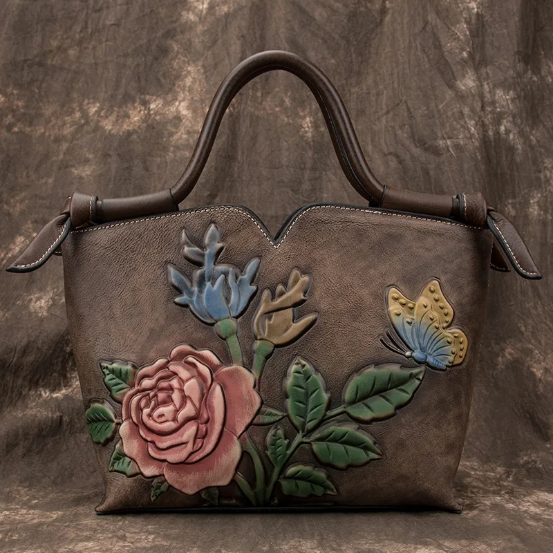 Piccola borsa a tracolla in vera pelle da donna borse a tracolla floreali Vintage per donna 2024 nuova borsa a mano in pelle di mucca femminile