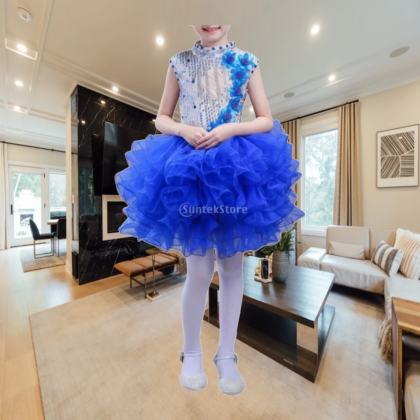 Children Overalls Sparkly Sequin Dress for Girls School Performance Tulle Skirt Graduation Ceremony