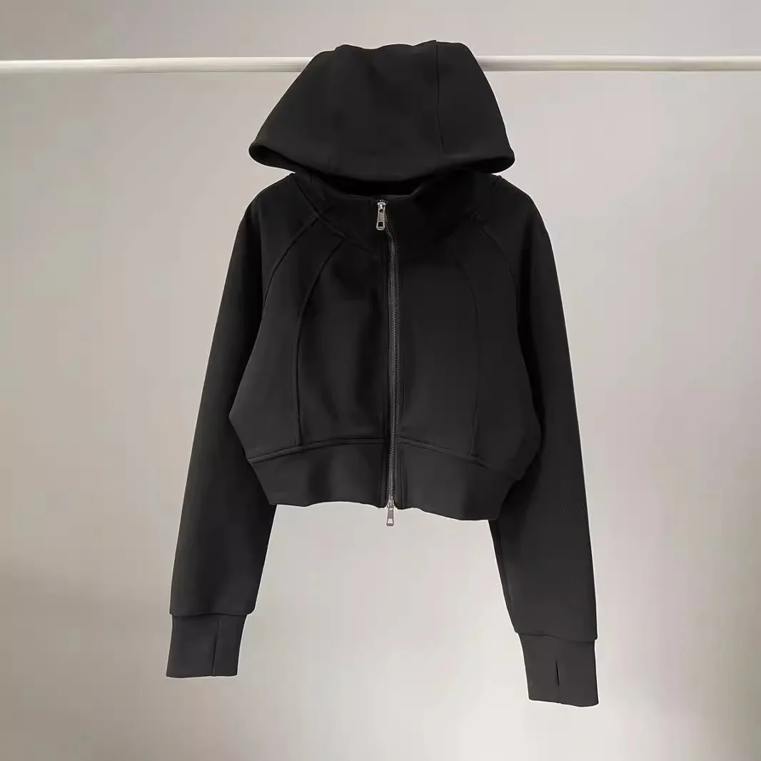 2025 Autumn Double Zipper Hooded Cardigan Hoodie Jacket Women's Loose Casual Sports Short Top