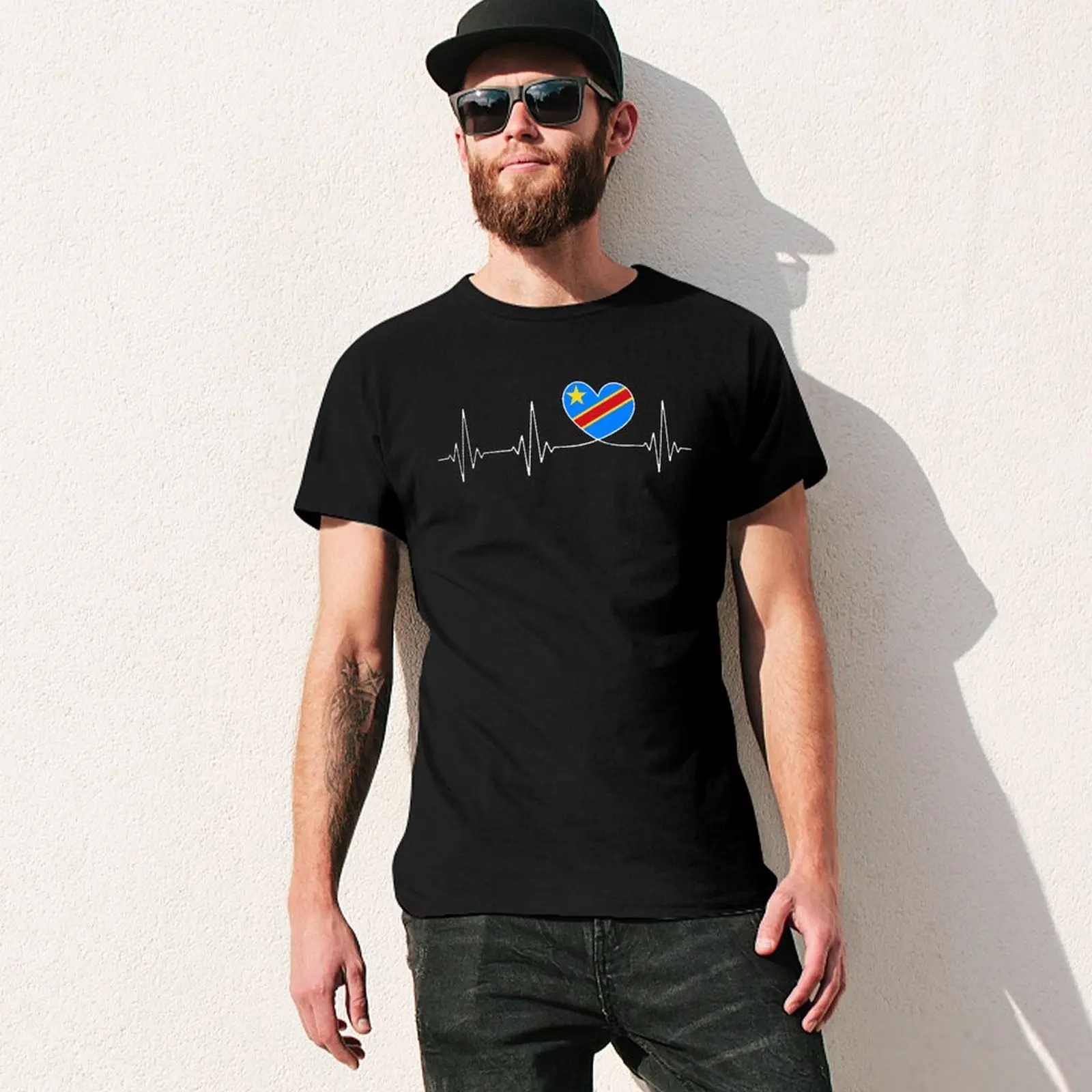 Unisex Men Electrocardiogram Democratic Republic of Congo Tshirt Tees T Shirts Women Boys 100% Cotton T-Shirt