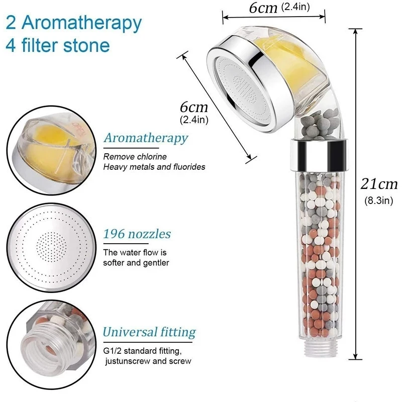 Shower Head Handheld Replacement 3 Modes Function  Adjustable Filter Bead Hard Water Boost Water Pressure