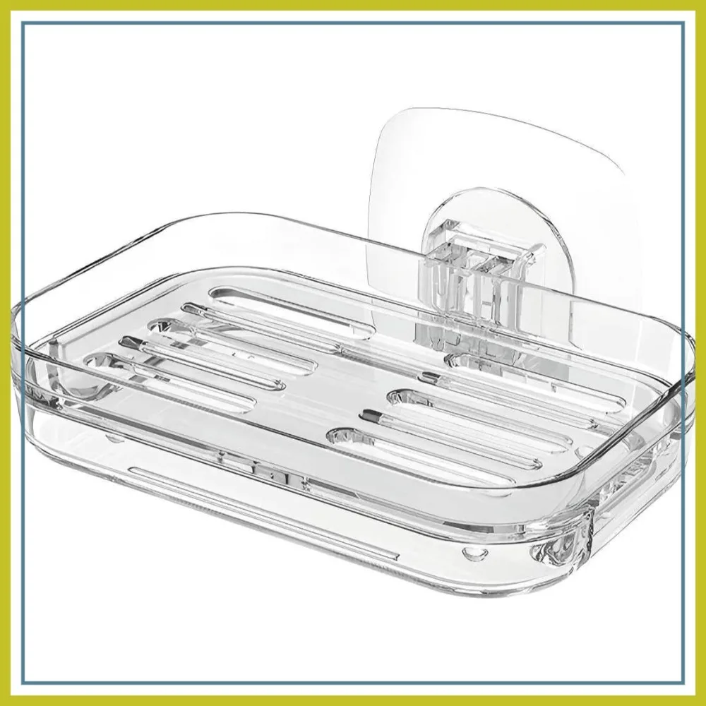 

Soap Dish for Shower Clear Holder Pull-Out Water Tray No Drilling Strong Fixation for RV Bathroom Kitchen Easy 1 Pack