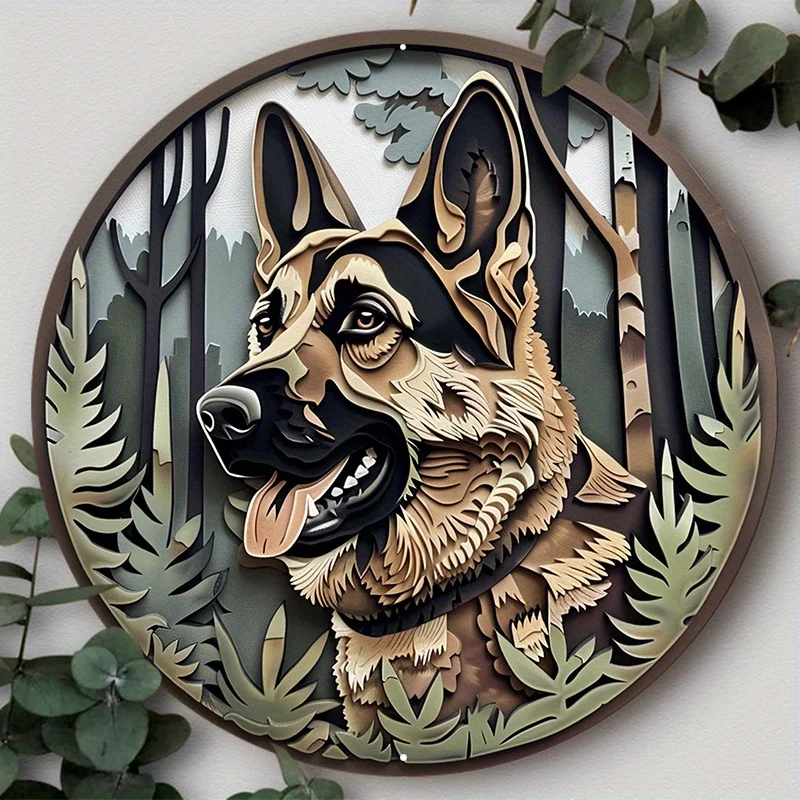 

Round Aluminum Dog Wreath Sign with 2D Flat Print - Wall Decoration for Home & Apartment, Holiday Gift, Wall Art Home Decor