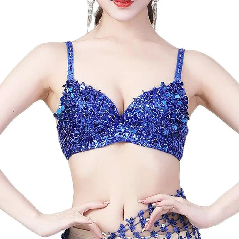 

Sexy Bra Women Push Up Luxury Handmade Sequined Bra Lady Silver Punk Style Studded Sponge Bras For Show Party