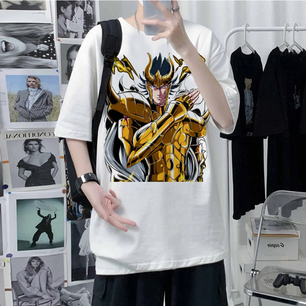 Knights of the zodiac top men manga t shirt man anime 2000s designer clothing