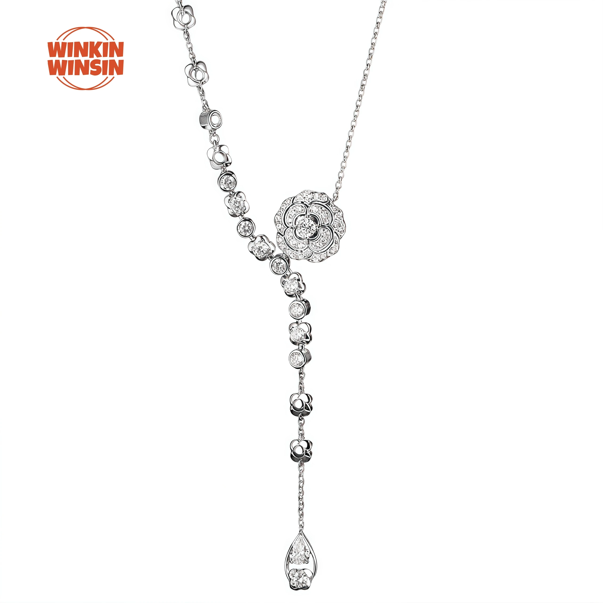

Winkin Winsin Luxury Brand V Gold Highest Quality Camellia Necklace Women Gold Plated Chain Tassel Necklaces Pendant Jewelry
