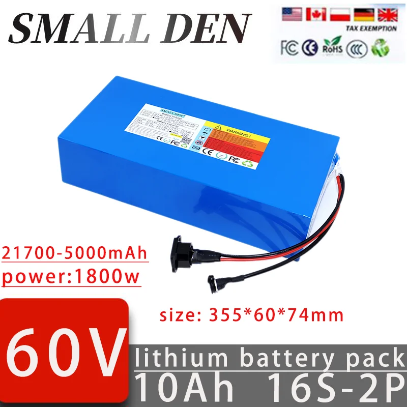 

NewLithium Battery Pack, 60V, 10AH, 16S3P, 21700, 30A, BMS, 100-1800W, High-Power Rechargeable Battery, 67.2V, 5A Charger,