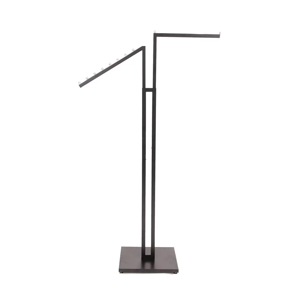 

Clothing Rack - Black 2-Way - Straight & Slanted Arms with Black Matte and Chrome Accents - Adjustable rom 48" to 72" - Use or R