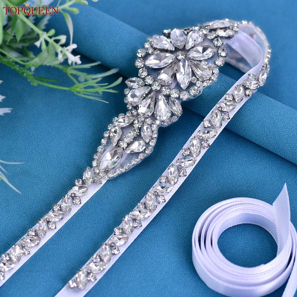 

TOPQUEEN Silver Crystal Wedding Belt Bridal Dress Accessories Prom Party Women Belt Handmade Applique Decoration S489