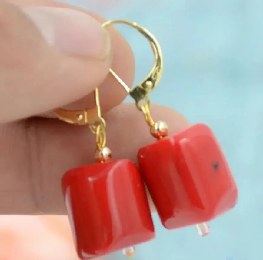 cylindricality red coral DANGLE EARRING