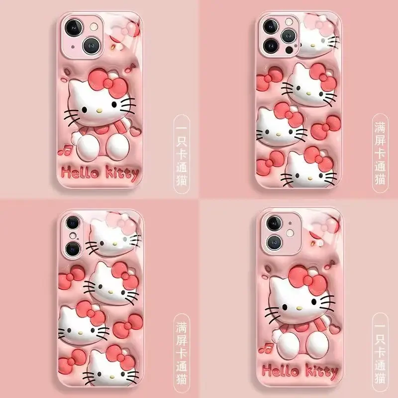 Sanrio Kawaii Hello Kitty IPhone Mobile Phone Case Anime Cartoon Cute Exquisite All-inclusive Glass Mobile Phone Protective Case