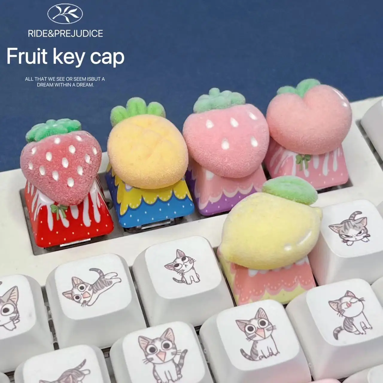 Creative personalized fruit lemon keycaps plush game mechanical keyboard pineapple peach strawberry keycaps
