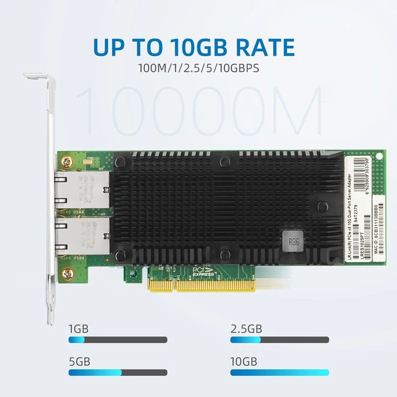 LR-LINK 1025PT 10Gb Network Card PCI-E x8 Dual Copper RJ45 Port PCI Express Ethernet LAN Adapter NIC Based on Intel X550-T2