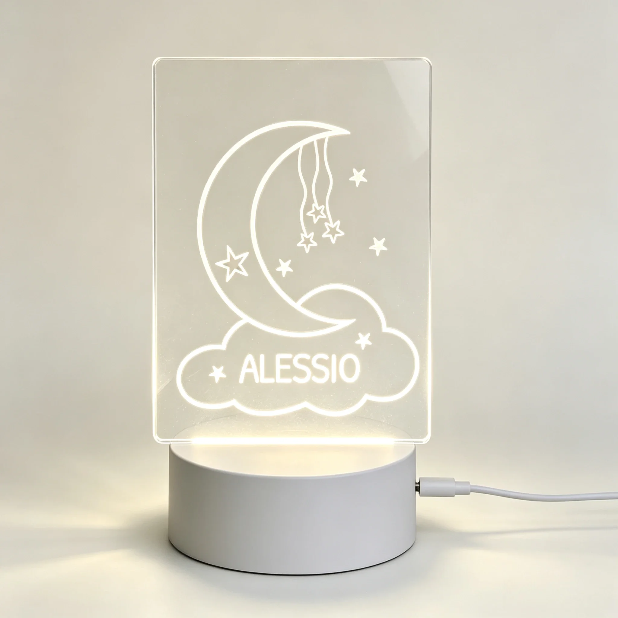 Simple Line Moon Cloud Shooting Star Custom Name Acrylic 3D Lamp Infant Birthday Gift Desk Night Light