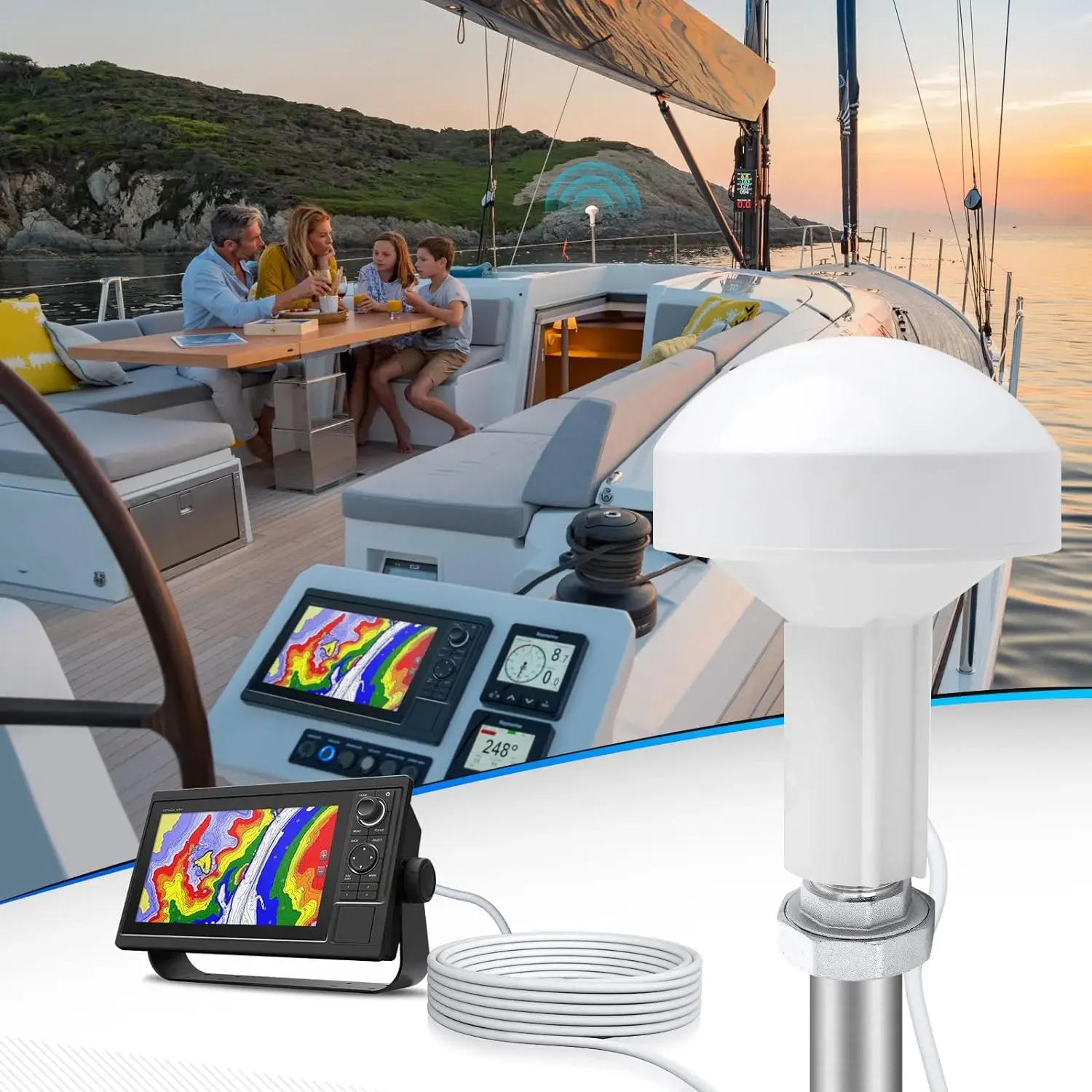 Matsutec HA-021 Boat Ship Marine GPS and Glonass Antenna receiver dual band Navigation External Antenna (5m Cable) Compatible